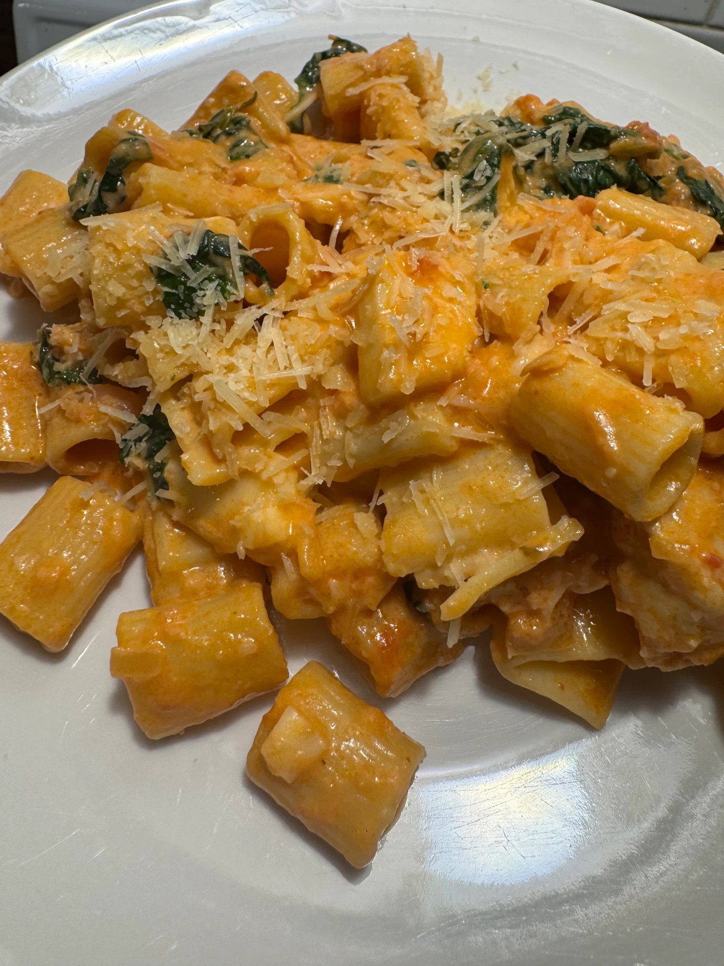 Marry me chicken pasta in a creamy sun-dried tomato sauce with spinach and parmesan